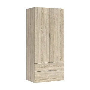 Neu Im Sortiment Burbank Kleiderschrank, Schlafzimmerschrank mit 2 Türen und 2 Schubladen, Schlafzimmermöbel mit Kleiderstange, 81x52h180 cm, Eiche