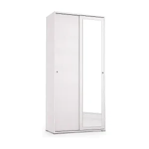 Kleiderschrank Dmontic, Kleiderschrank mit 2 Schiebetüren und Spiegel, Schrank mit Kleiderstange und Einlegeböden, 100% Made in Italy, 90x45h195 cm, WeiÃŸ Kostenloser Versand