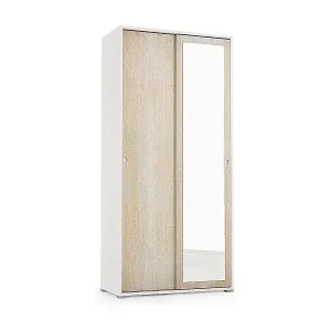 Kleiderschrank Dmontic, Kleiderschrank mit 2 Schiebetüren und Spiegel, Schrank mit Kleiderstange und Einlegeböden, 100% Made in Italy, 90x45h195 cm, Eiche und WeiÃŸ Solange Der Vorrat Reicht