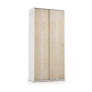 Kleiderschrank Dbuti, Kleiderschrank mit 2 Schiebetüren und 4 Einlegeböden, Moderne Mehrzweck - Schlafzimmermöbel, 100% Made in Italy, 90x45h195 cm, Eiche und Weiß Jetzt Bestellen