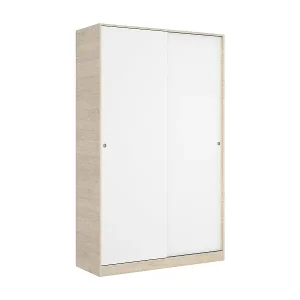 Bestseller Kleiderschrank Dcapuan, Garderobe für Schlafzimmer, Kleiderschrank mit 2 Schiebetüren, 120x50h204 cm, Weiß und Eiche