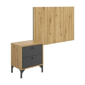 Mega-Angebot Kopfteil Dbissec, Bettkopfteil für Einzelzimmer, Kopfteil für Einzelbett mit 1 Nachttisch, 99x3h61 cm, Eiche und Anthrazit und Anthrazit