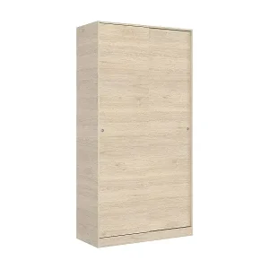 Wochenendangebot Kleiderschrank Dfurla, Garderobe für Schlafzimmer, Kleiderschrank mit 2 Schiebetüren, 100x50h204 cm, Eiche