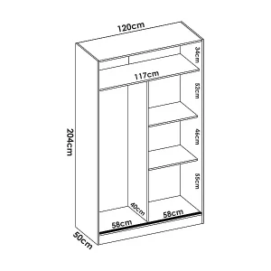 Kleiderschrank Denali, Garderobe für Schlafzimmer, Kleiderschrank mit 2 Schiebetüren, 120x50h204 cm, Weiß und Eiche Bestseller