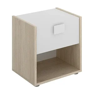 Nachttisch Dbachin, Nachttisch, niedrige Kommode mit 1 Schublade, 40x33h42 cm, Weiß und Eiche Kostenloser Versand
