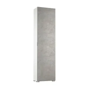 Armario multiusos Abuela, Mueble lineal con 1 puerta y 7 estantes, Columna para entrada o baño, Zapatero moderno, 100% Made in Italy, 50x30h182 cm, Cemento y Blanco Kracherpreis