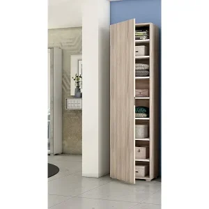 Jetzt Kaufen Mehrzweckschrank Ddarbo, Linearschrank mit 1 Tür und 7 Einlegeböden, Eingangs - oder Badezimmersäule, Modernes Schuhregal, 100% Made in Italy, 50x30h182 cm, Ulme