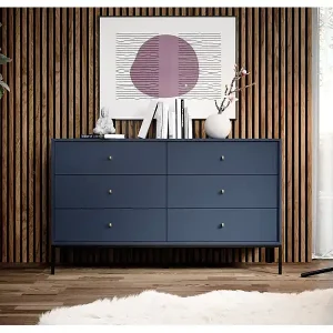 Kommode mit 6 Schubladen - Dunkelblau mit Metallbeinen - 154 cm - MONNE Preis Gesenkt