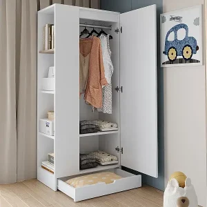 Sonderangebot Kleiderschrank mit 1 Tür + Ablageböden + 1 Schublade - 70 x 40 x 170 cm - Holz - Weiß
