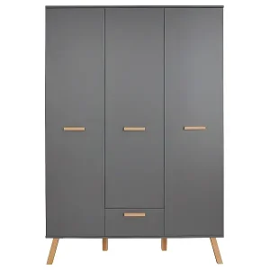 Garantierte Lieferung MatsBaby Kinder Kleiderschrank 3 Türen, 1 Schublade grau.