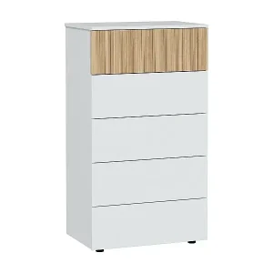 Schubladenschrank Dorig, Kommode mit 5 Schubladen, Kommode für Schlafzimmer, Moderne Kommode, 61x40x109 cm, WeiÃŸ und Eiche Must-Have