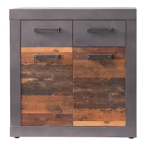 Saisonangebot Indy Kommode 2 Türen, 2 Schubladen grau Eiche Dekor, Old Wood Dekor.