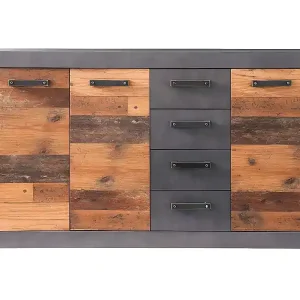 Indy Kommode 3 Türen, 4 Schubladen grau Eiche Dekor, Old Wood Dekor. Mega-Angebot