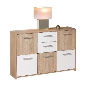 Kostenloser Versand Elsra Kommode 5 Türen, 2 Schubladen, Sonoma Eiche Dekor.