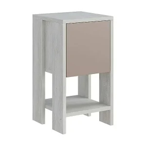 Nachttisch Dkarsdor, Niedrige Kommode, Tisch, Multifunktionaler Nachttisch, 30x30h55 cm, Weiß und Taupe Versand Am Gleichen Tag