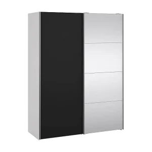 Rabatt Kleiderschrank 2 Türen Dspur, Schlafzimmermöbel, Schrank, Garderobe, 150x61 h200 cm, Weiß und Schwarz