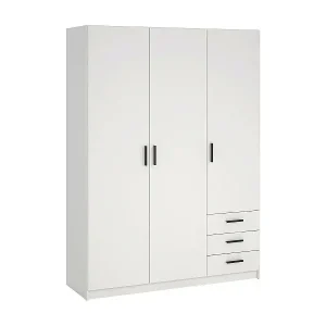 Kostenloser Rückversand Kleiderschrank 3 Türen Dsenk, Schlafzimmermöbel, Schrank, Garderobe, 147x50 h200 cm, Weiß