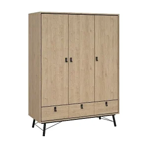 Kleiderschrank 3 Türen Dverdell, Schlafzimmermöbel, Schrank, Garderobe, 150x60 h200 cm, Eiche Angebot