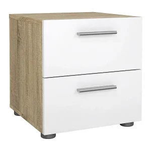 Nachttisch Druotol, Niedrige Kommode, Tisch, Multifunktionaler Nachttisch, 40x40 h42 cm, Eiche und Weiß Heißes Angebot