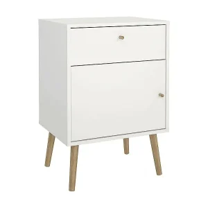Nachttisch Dsal, Niedrige Kommode, Tisch, Multifunktionaler Nachttisch, 50x39 h72 cm, Weiß Echt