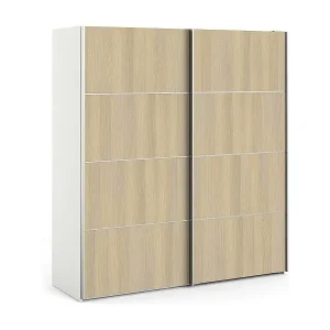 Geprüft Kleiderschrank 2 Türen Accadia, Schlafzimmermöbel, Schrank, Garderobe, 182x64 h202 cm, Eiche und WeiÃŸ