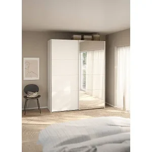 Kleiderschrank 2 Türen Dprovede, Schlafzimmermöbel, Schrank, Garderobe, 179x65 h220 cm, Weiß und Transparent Bestseller