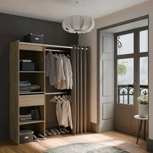 Preisknaller Großer Kleiderschrank Dcourtne, Schlafzimmermöbel, Schrank, Garderobe, 167x50 h192 cm, Eiche und Mattweiß