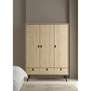 Kleiderschrank 3 Türen Dsalvion, Schlafzimmermöbel, Schrank, Garderobe, 150x60 h200 cm, Eiche Sofort Bestellen
