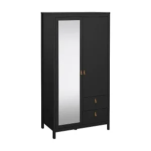Kleiderschrank 2 Türen Dscarlat, Schlafzimmermöbel, Schrank, Garderobe, 102x58 h199 cm, Schwarz Mega-Angebot