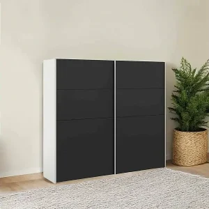 Kracherpreis Kleiderschrank 2 Türen Dspinos, Schlafzimmermöbel, Schrank, Garderobe, 243x61 h220 cm, Weiß und Schwarz