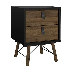 Nachttisch Drovell, Niedrige Kommode, Tisch, Multifunktionaler Nachttisch, 43x40 h60 cm, Schwarz und Walnuss Direktkauf