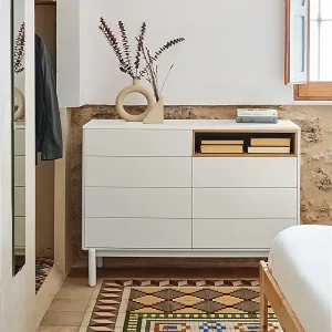 Abverkauf Cremefarbene Kommode mit 7 Schubladen, 120 x 40 cm