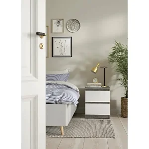 Nachttisch Azar, Niedrige Kommode, Tisch, Multifunktionaler Nachttisch, 50x40 h50 cm, Zement und Glänzendes Weiß Abverkauf