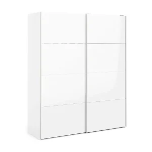 Preisknaller Kleiderschrank 2 Türen London, Schlafzimmermöbel, Schrank, Garderobe, 182x62 h220 cm, Glänzendes Weiß