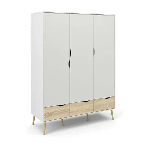 Markenware Kleiderschrank 3 Türen Dselv, Schlafzimmermöbel, Schrank, Garderobe, 147x58 h200 cm, Weiß und Eiche