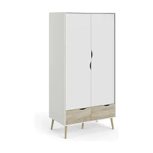 Aktuell Kleiderschrank 2 Türen Dscagli, Schlafzimmermöbel, Schrank, Garderobe, 99x58 h200 cm, Weiß und Eiche