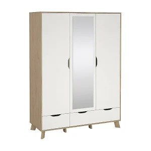 Kleiderschrank 2 Türen Dscalis, Schlafzimmermöbel, Schrank, Garderobe, 147x58 h201 cm, Eiche und Weiß Preis Gesenkt