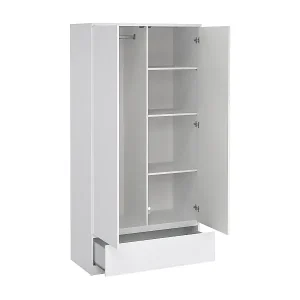 Kleiderschrank 2 Türen Dsecch, Schlafzimmermöbel, Schrank, Garderobe, 99x50 h201 cm, WeiÃŸ Finale Aktion