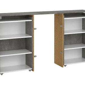 Rabatt Nachttisch Drosi, Niedrige Kommode, Tisch, Multifunktionaler Nachttisch, 145x26 h80 cm, Zement und Weiß