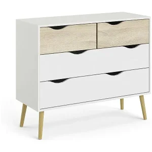 Top-Seller Kommode mit vier Schubladen, WeiÃŸ und Eiche, MaÃŸe 98 x 81 x 39 cm