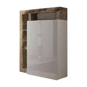 Kostenloser Versand 2-türiger MehrzweckschrankDbea, Multifunktionale Möbel, Schuhschrank, Besenschrank, Made in Italy, 78x35 h116 cm, Glänzendes Weiß und Eiche