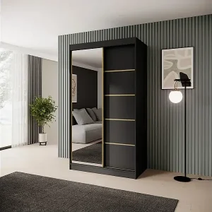Top-Preis SCHWEBETÜRENSCHRANK Marika Lux, 2-Türig, mit Schubladen, Schwarz+Gold, 120 cm