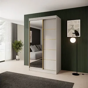 Neu SCHWEBETÜRENSCHRANK Marika Lux, 2-Türig, mit Schubladen, Kaschmir+Gold, 120 cm