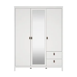 Kleiderschrank mit 3 Türen (1 Spiegel) und 2 Schubladen weiß B150 cm – BARCELONE Geprüft