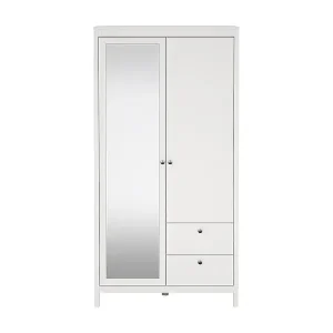 Sonderangebot Kleiderschrank mit 2 Türen (1 Spiegel) und 2 Schubladen weiß H199 cm – BARCELONE
