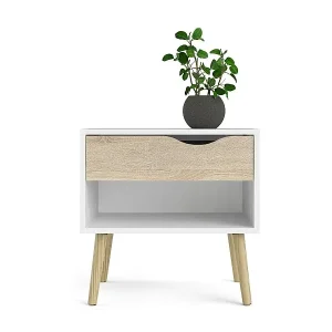 Napoli Nachttisch mit 1 Schublade und 1 Ablage weiss/eiche. Nur Heute