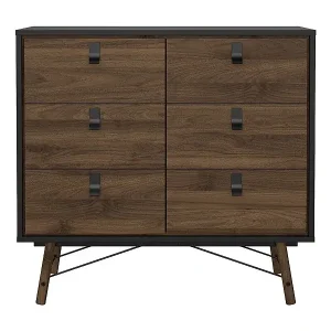 Heißes Angebot Rye Kommode 6 Schubladen mattschwarz, Walnuss Dekor.