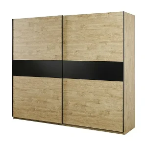 Schrank MORGANE mit 2 Schiebetüren – Goldene Eiche – 250 cm – Robuster skandinavischer Stil Mega-Angebot