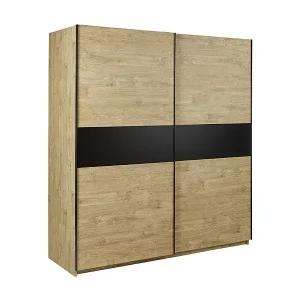 Sale Schrank MORGANE mit 2 Schiebetüren – Goldenes Eichenholz – 200 cm – Robustes und skandinavisches Design