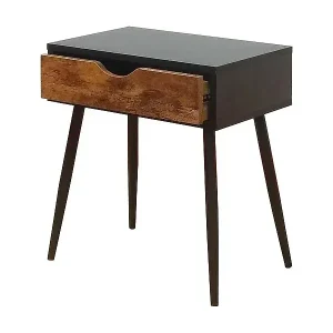 Heißes Angebot Beistelltisch HAALAND – 1 Schublade – Schwarz und dunkles Holz – Skandinavischer Stil